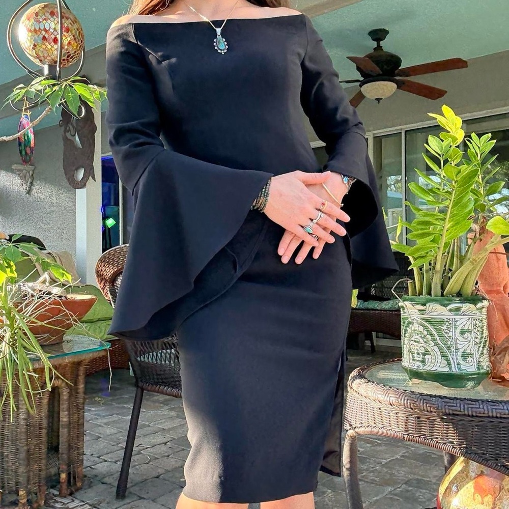 Bardot Black Flared Sleeve Dress